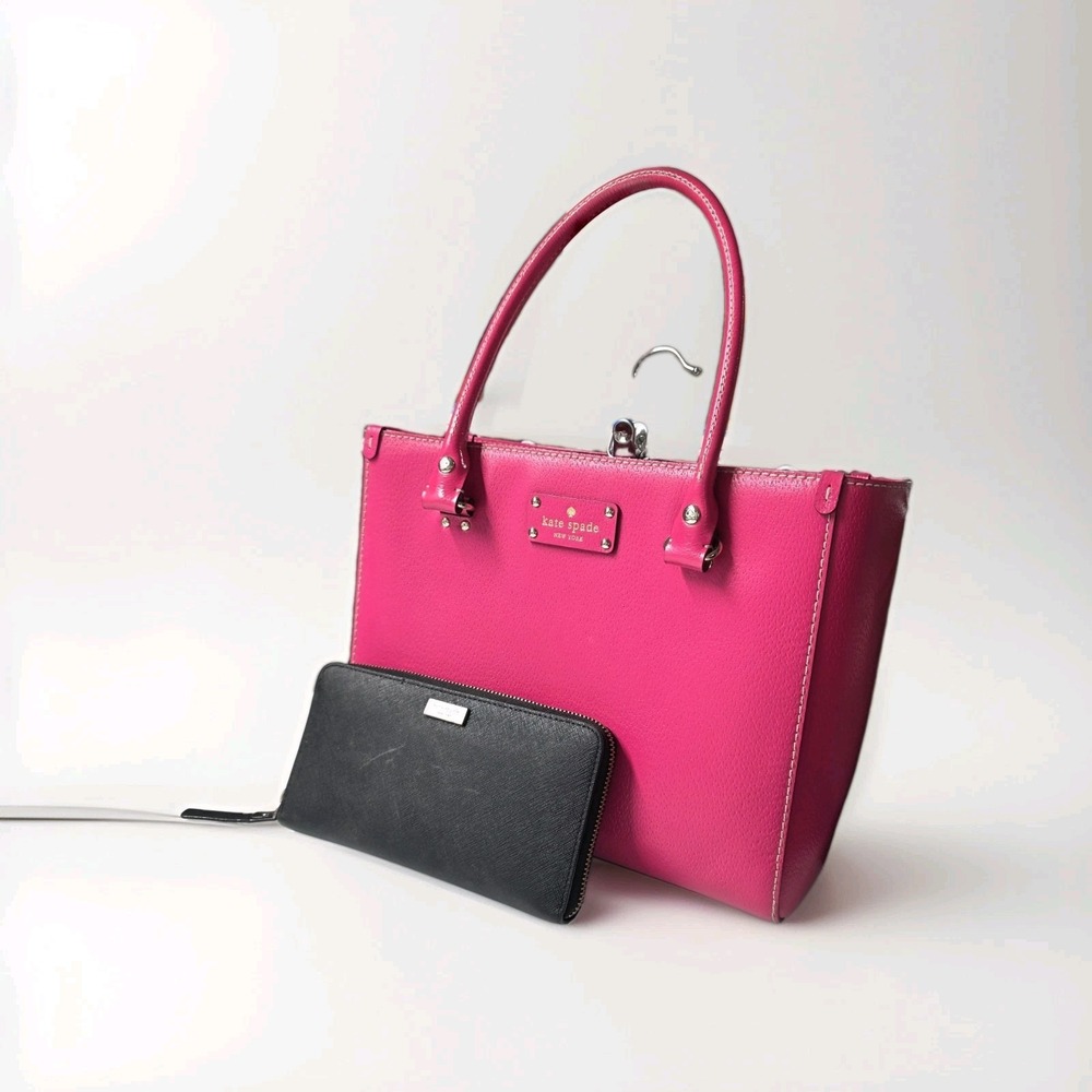 Kate Spade New York Wellesley Quinn Tote Pink Leather Satchel Handbag & Wallet